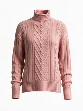 J. Crew Mixed Cable Knit Mock Neck Cotton Sweater Dusty Rose Women's Size Medium